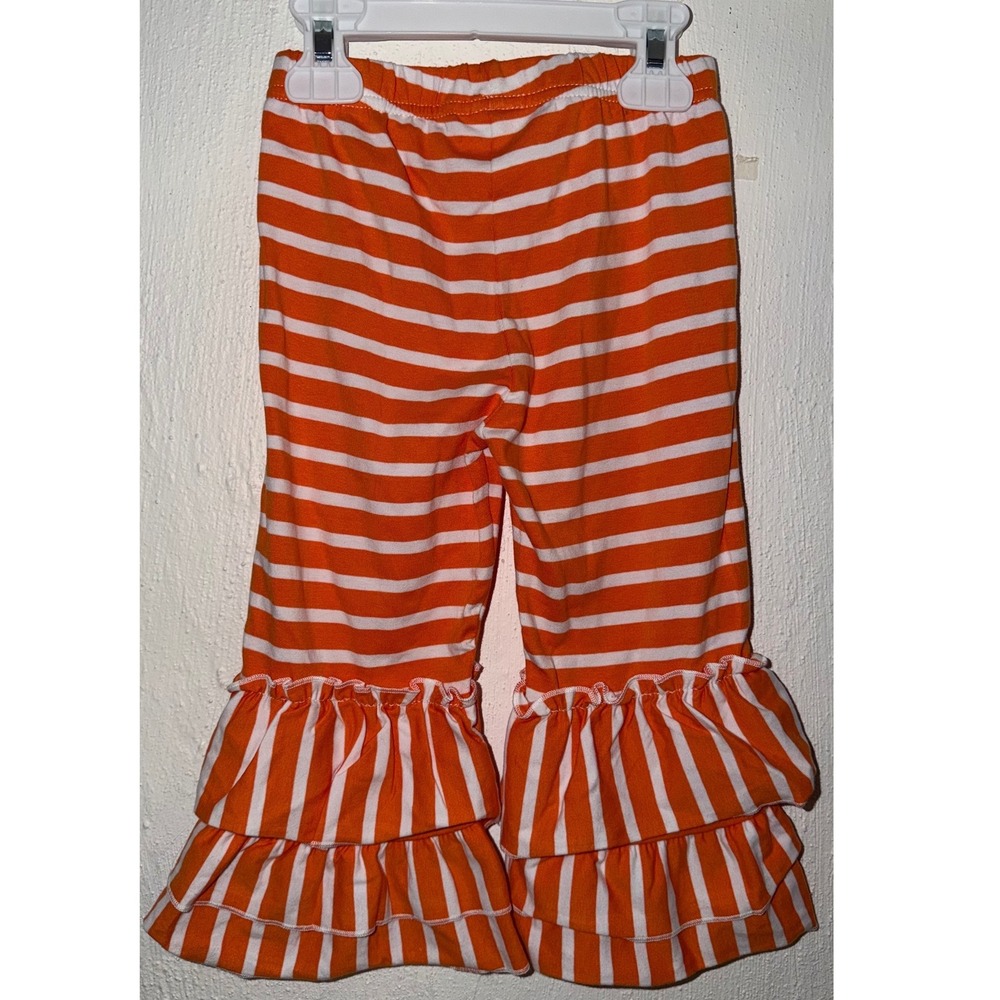 Southern Tots Baby Girl Orange White Striped Ruffle Bell Bottom Pants 18M